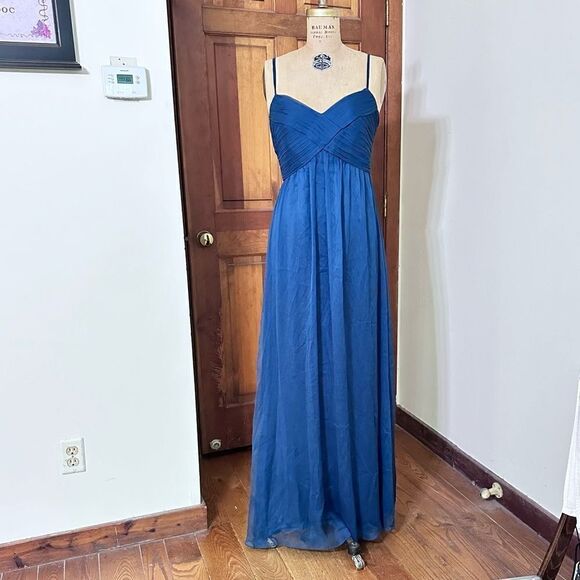 BHLDN Navy Blue Brigitte Sheered Waist Chiffon Maxi Prom Dress Size Medium - Picture 6 of 13